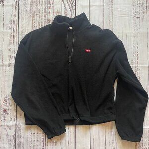Levi's | Cropped Black Sherpa Quarter-zip Pullover w/ Adjustable Waist | XS